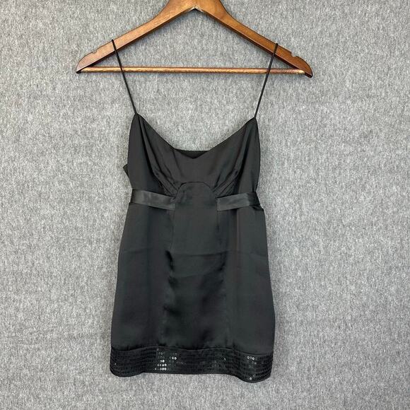 Loft Babydoll Satin Tank Black Waist Tie Sequined Hem NEW Sz 0 Party Nightout - Picture 1 of 6